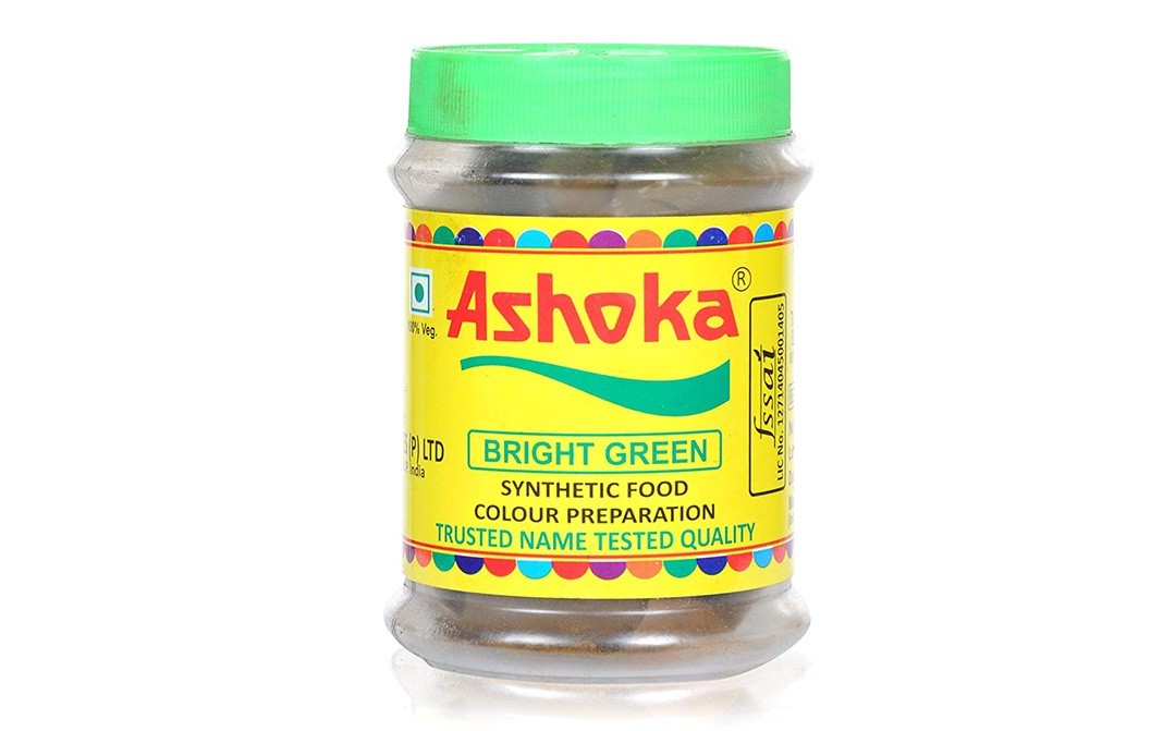 Ashoka Bright Green Synthetic Food Colour Preparation   Plastic Jar  80 grams
